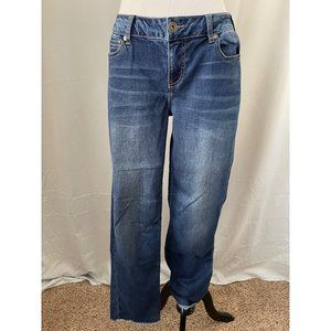 Maurices Dark/Medium-Wash Faded Lightly Distressed Straight Leg Raw Bottom Jeans
